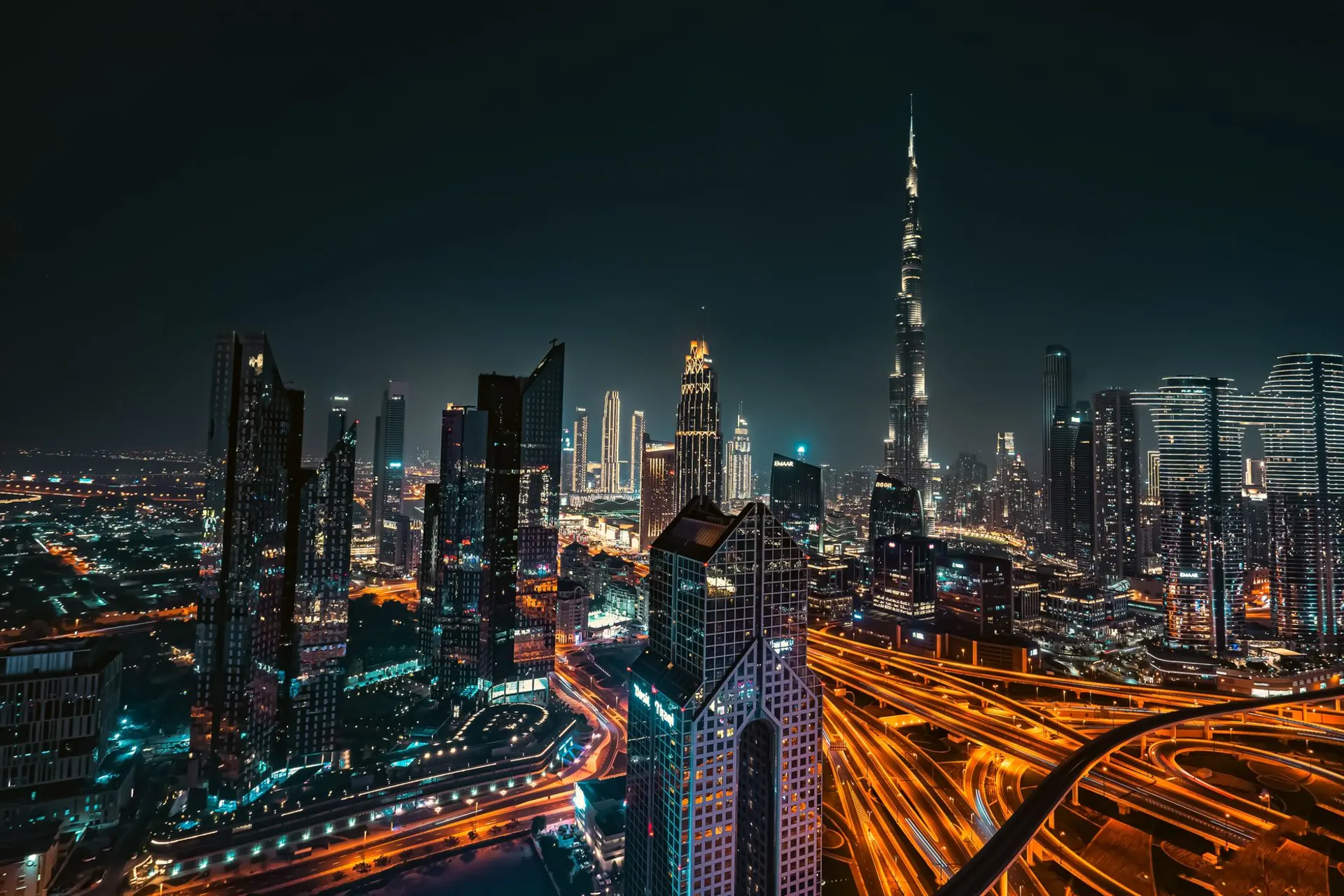 Downtown Dubai illuminated skyline